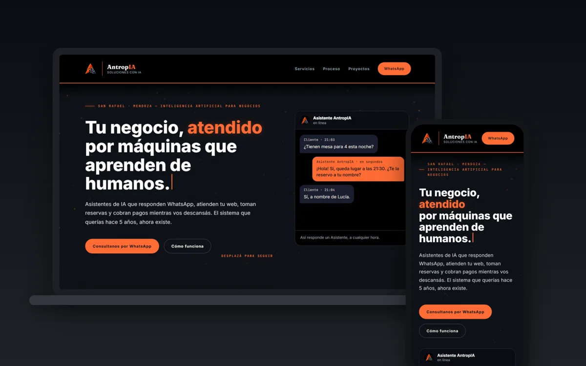 La web de AntropIA vista en una laptop y en un celular